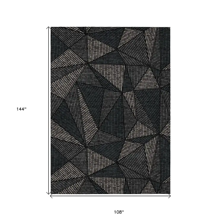 9' X 12' Black Charcoal And Gray Geometric Washable Indoor Outdoor Area Rug