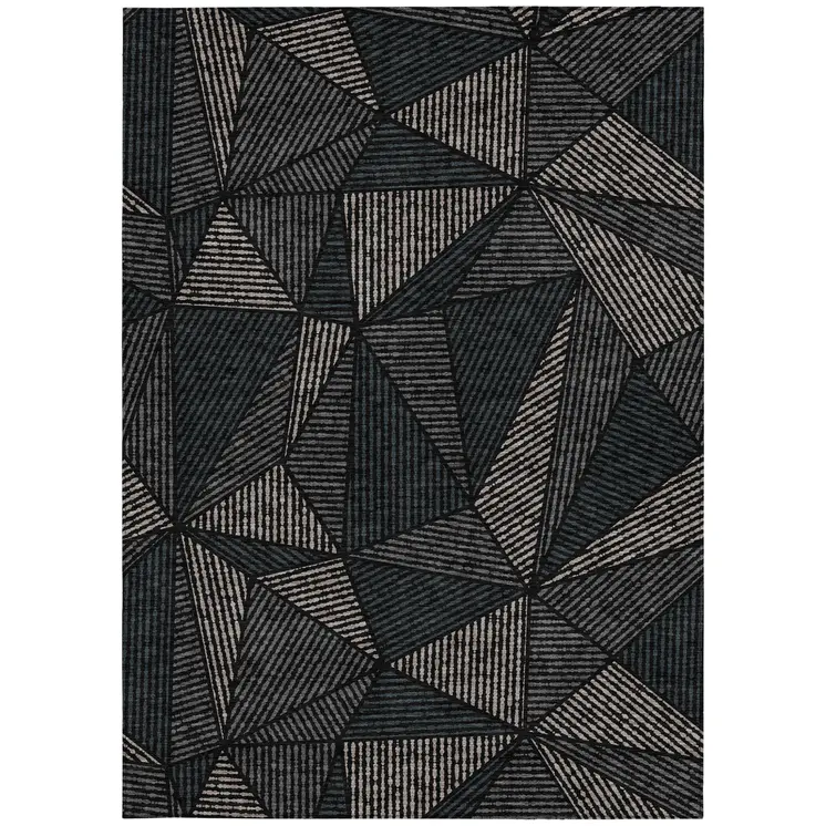 10' X 14' Black Charcoal And Gray Geometric Washable Indoor Outdoor Area Rug