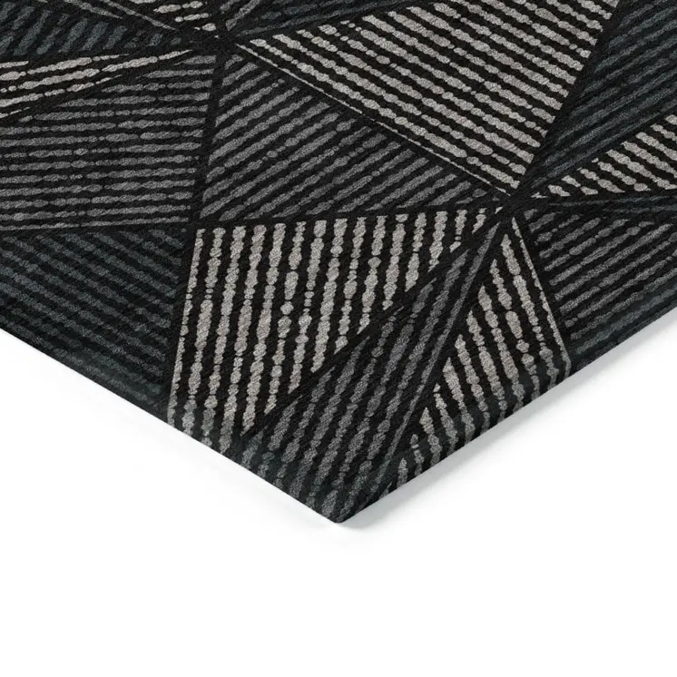10' X 14' Black Charcoal And Gray Geometric Washable Indoor Outdoor Area Rug