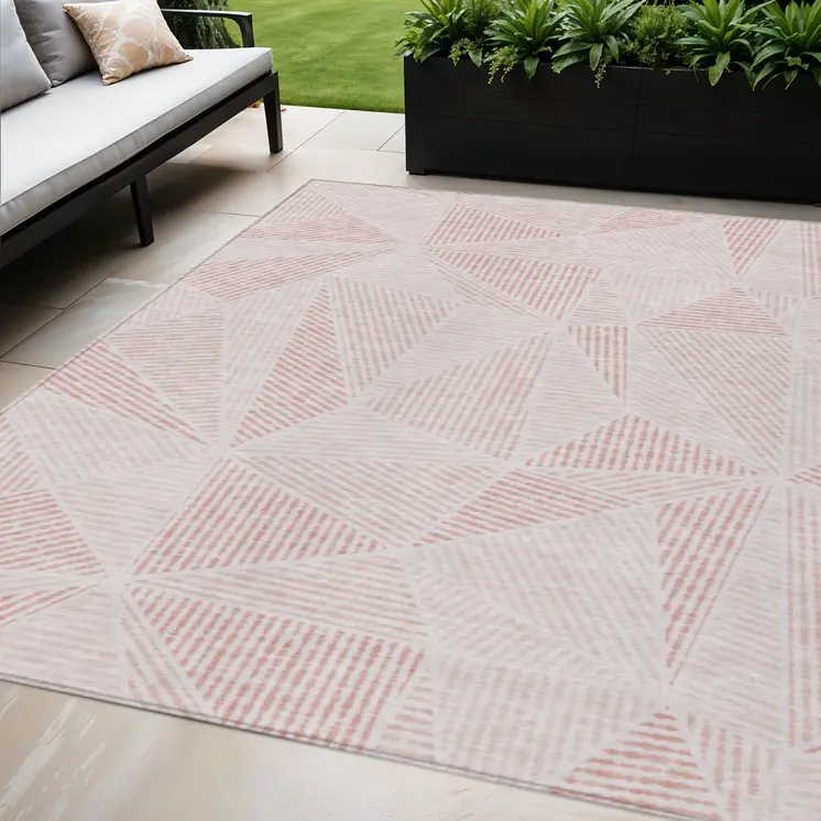 5' X 8' Blush And Pink Geometric Washable Indoor Outdoor Area Rug