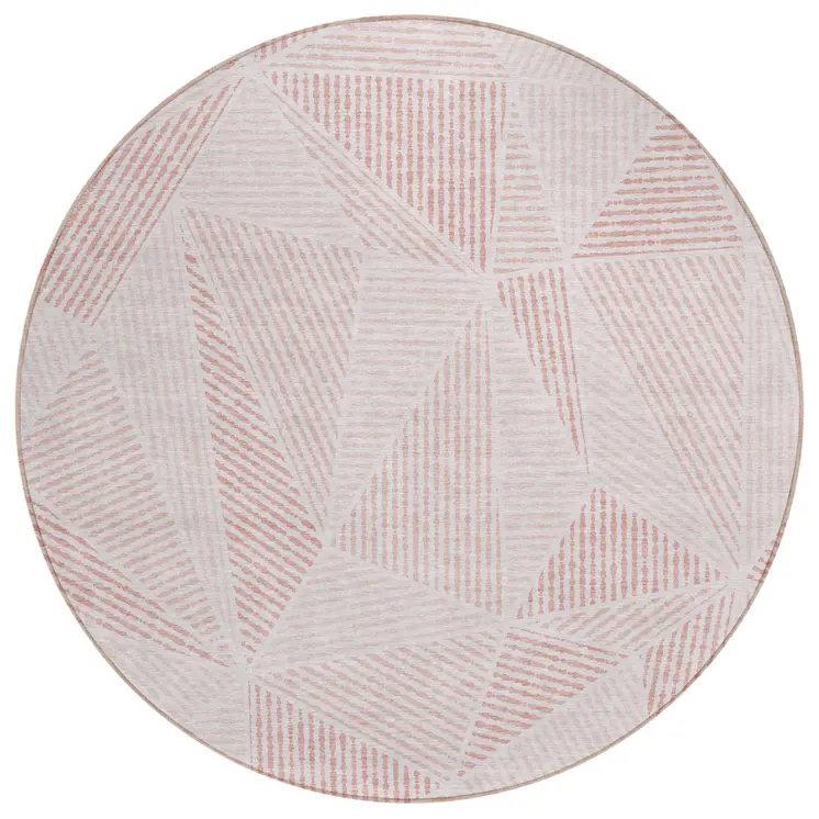8' Blush And Pink Round Geometric Washable Indoor Outdoor Area Rug