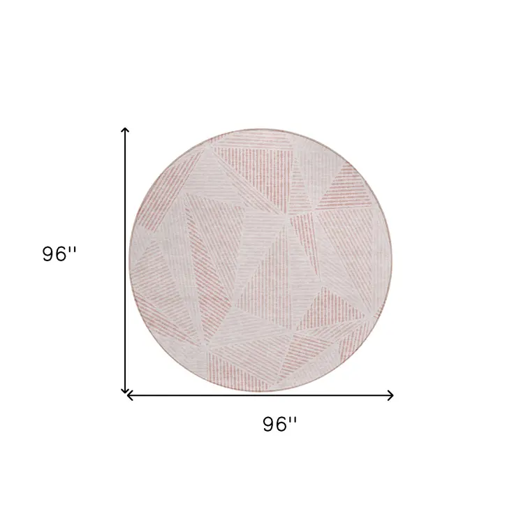 8' Blush And Pink Round Geometric Washable Indoor Outdoor Area Rug