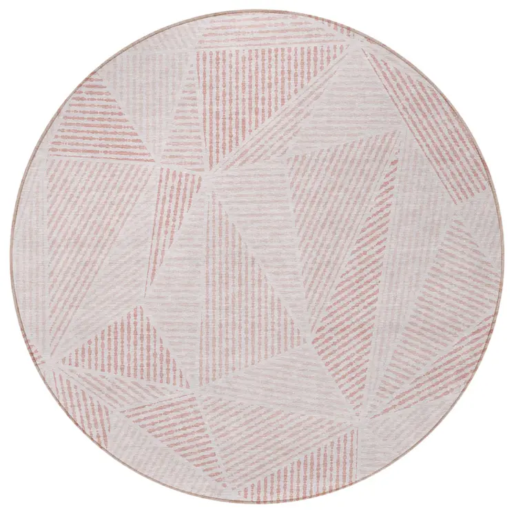 8' Blush And Pink Round Geometric Washable Indoor Outdoor Area Rug