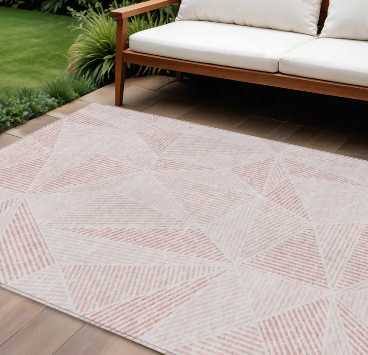 10' X 14' Blush And Pink Geometric Washable Indoor Outdoor Area Rug