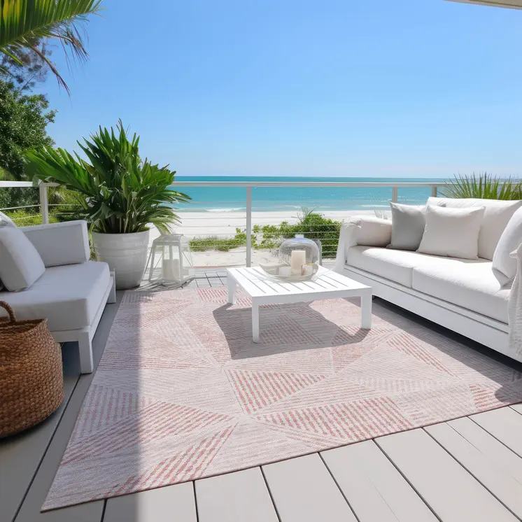 10' X 14' Blush And Pink Geometric Washable Indoor Outdoor Area Rug