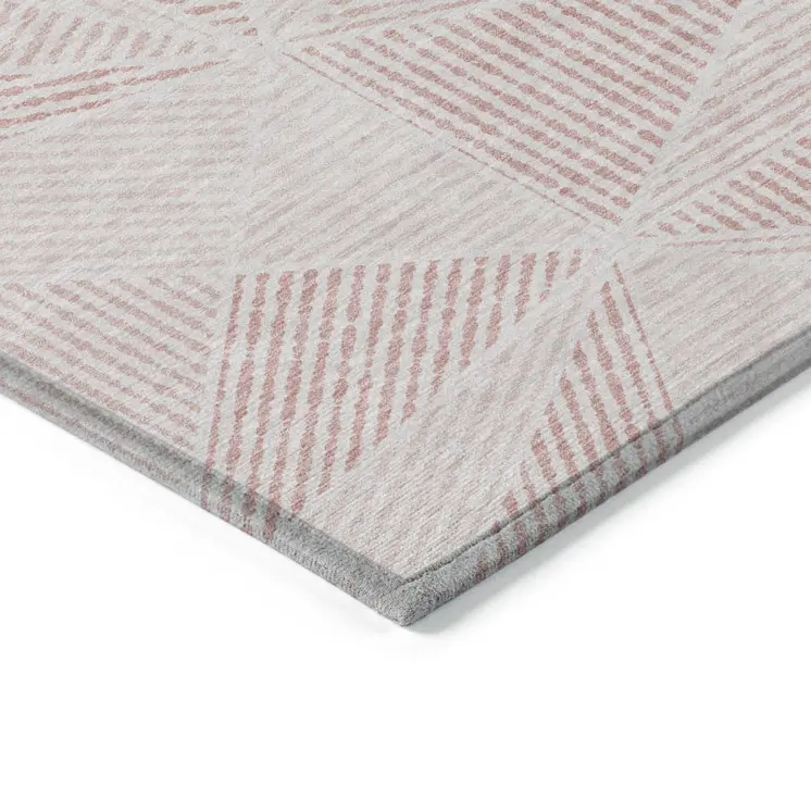 10' X 14' Blush And Pink Geometric Washable Indoor Outdoor Area Rug