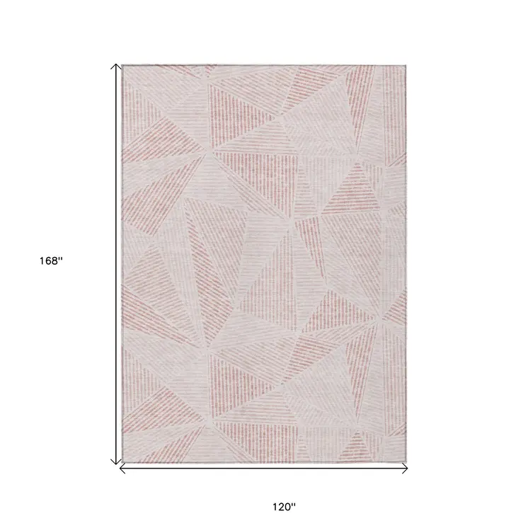 10' X 14' Blush And Pink Geometric Washable Indoor Outdoor Area Rug