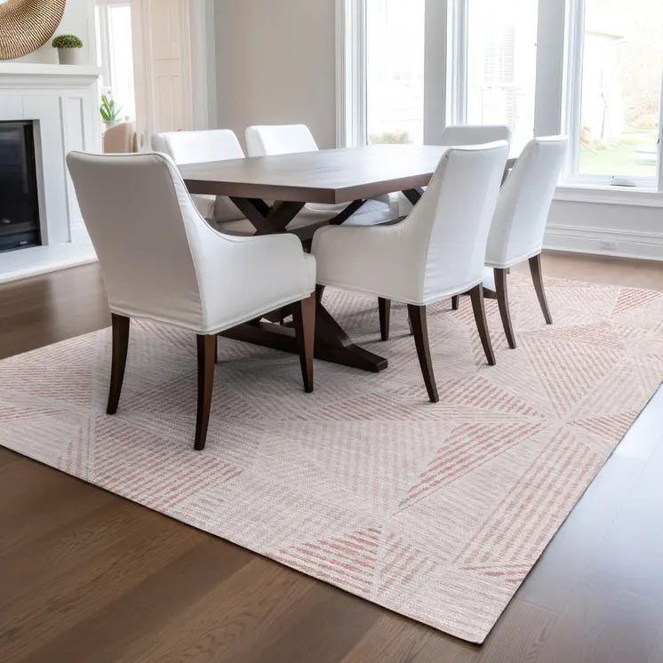 10' X 14' Blush And Pink Geometric Washable Indoor Outdoor Area Rug