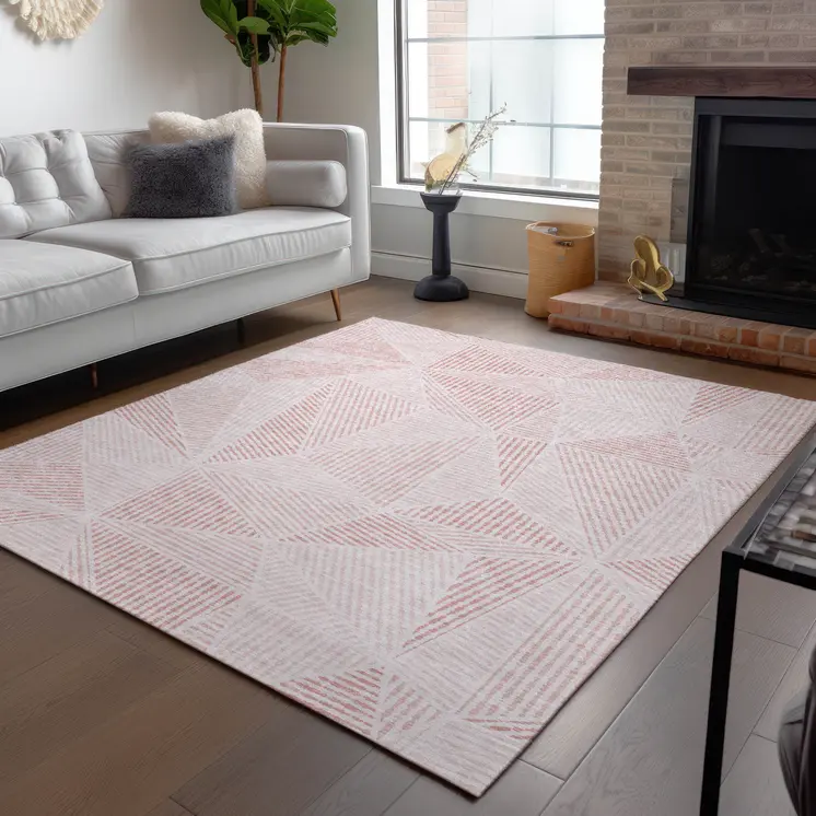 10' X 14' Blush And Pink Geometric Washable Indoor Outdoor Area Rug