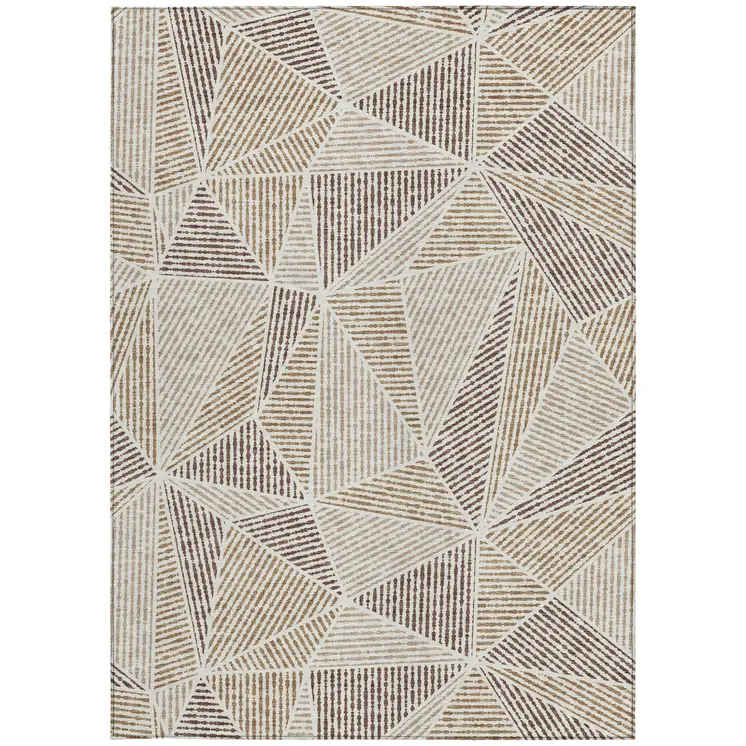 3' X 5' Brown Taupe And Beige Geometric Washable Indoor Outdoor Area Rug