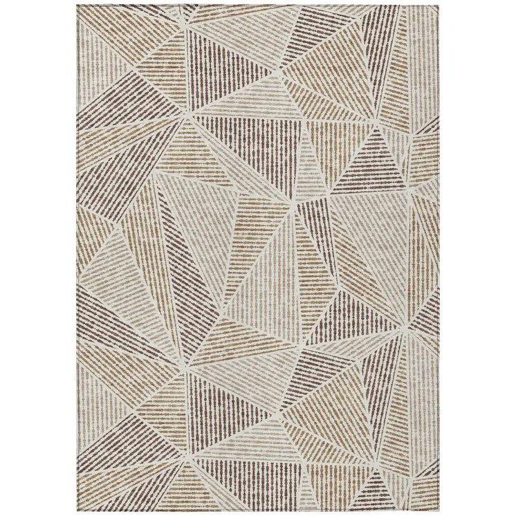 3' X 5' Brown Taupe And Beige Geometric Washable Indoor Outdoor Area Rug