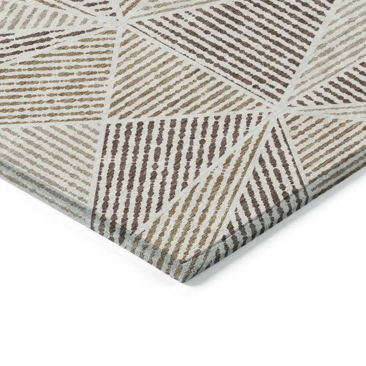 3' X 5' Brown Taupe And Beige Geometric Washable Indoor Outdoor Area Rug