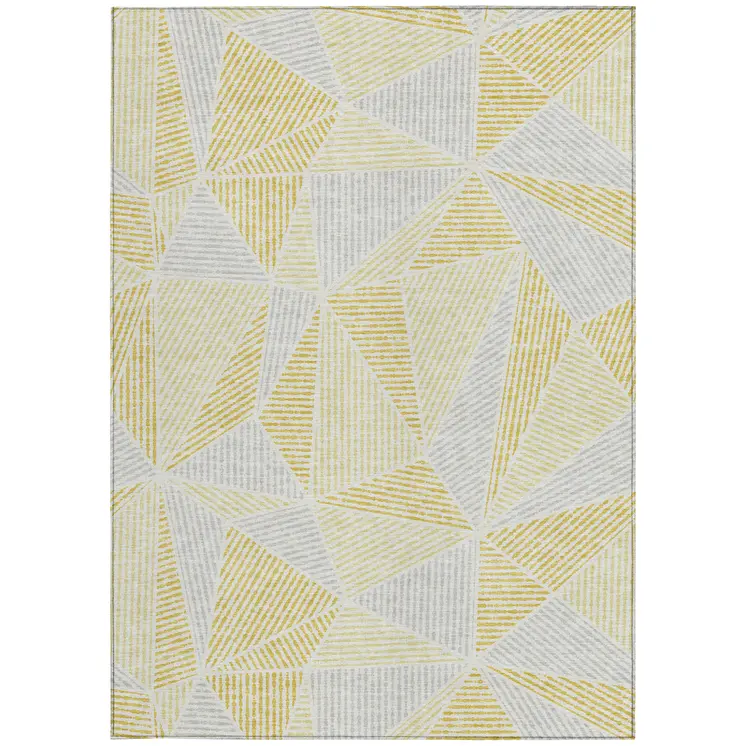 5' X 8' Gold Gray And Wheat Geometric Washable Indoor Outdoor Area Rug