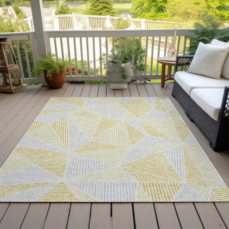5' X 8' Gold Gray And Wheat Geometric Washable Indoor Outdoor Area Rug