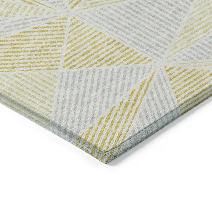 5' X 8' Gold Gray And Wheat Geometric Washable Indoor Outdoor Area Rug