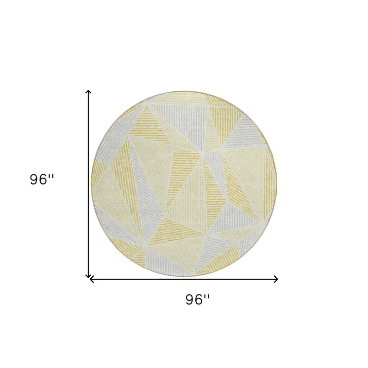 8' Gold Gray And Wheat Round Geometric Washable Indoor Outdoor Area Rug