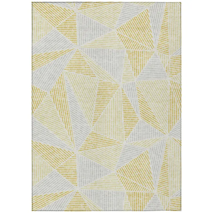 9' X 12' Gold Gray And Wheat Geometric Washable Indoor Outdoor Area Rug