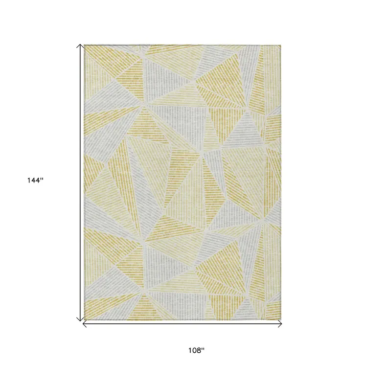 9' X 12' Gold Gray And Wheat Geometric Washable Indoor Outdoor Area Rug
