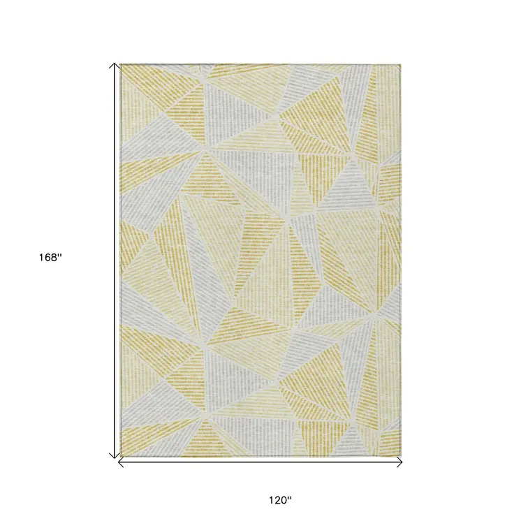 10' X 14' Gold Gray And Wheat Geometric Washable Indoor Outdoor Area Rug