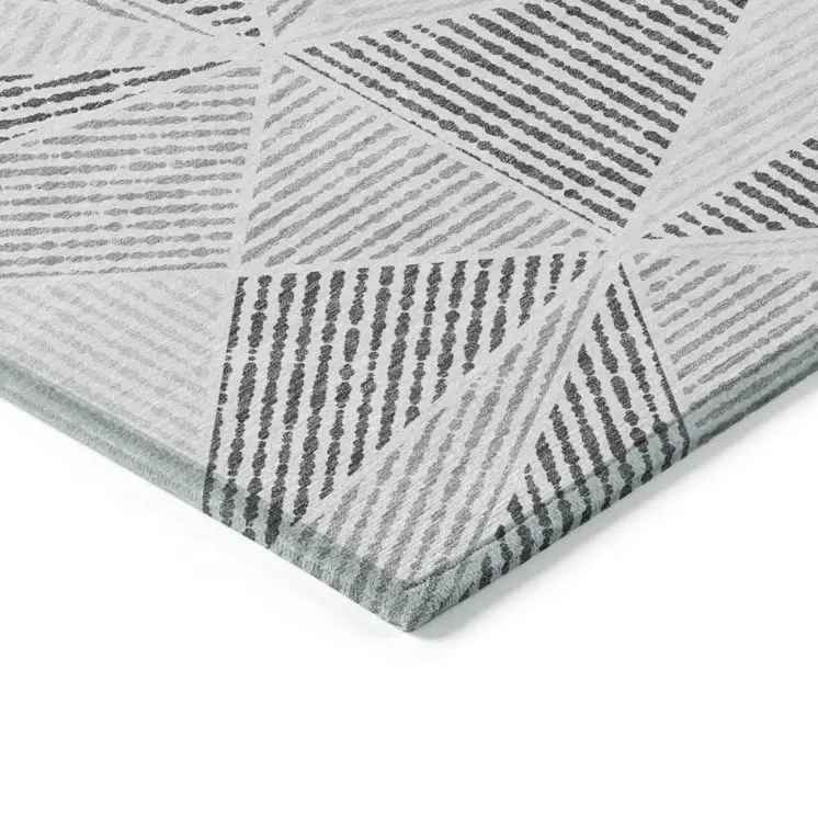 3' X 5' Gray Charcoal And Silver Geometric Washable Indoor Outdoor Area Rug