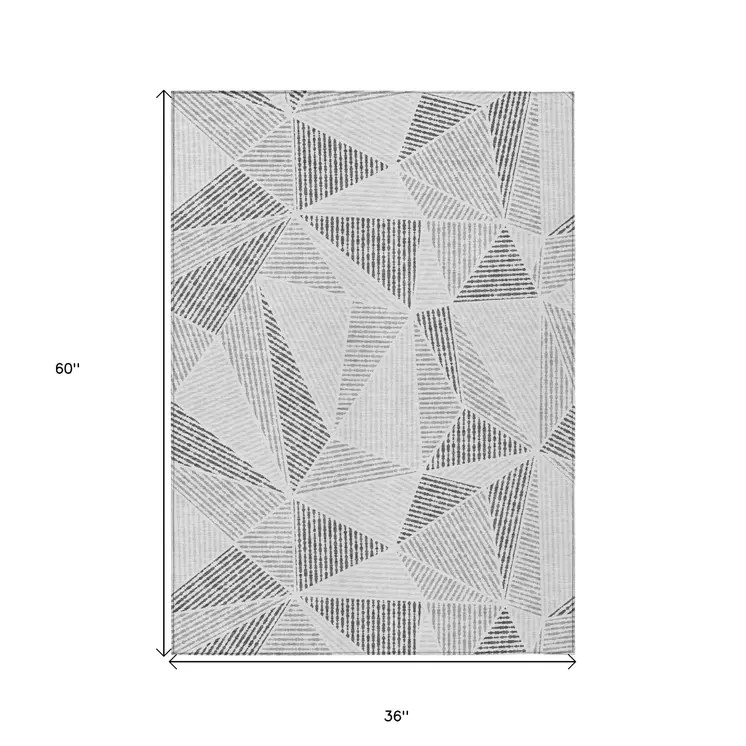 3' X 5' Gray Charcoal And Silver Geometric Washable Indoor Outdoor Area Rug