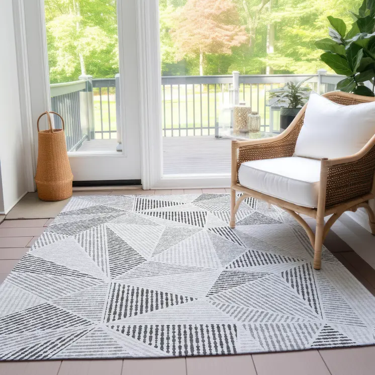 3' X 5' Gray Charcoal And Silver Geometric Washable Indoor Outdoor Area Rug