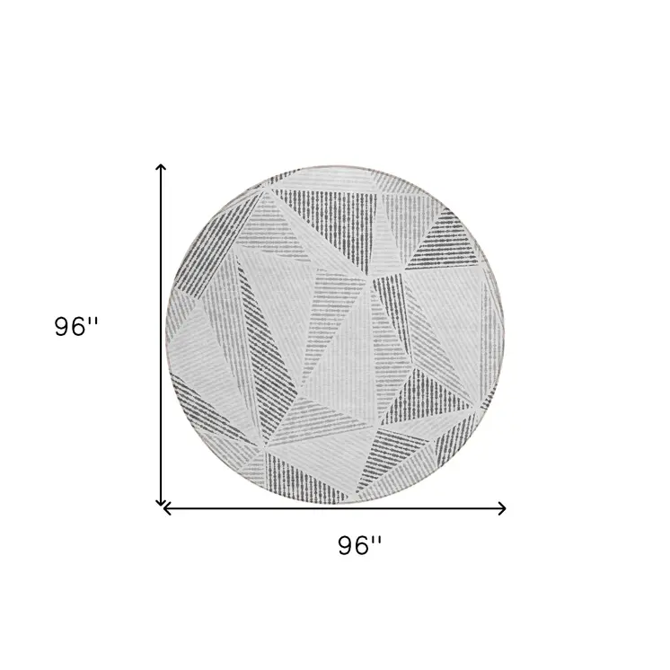 8' Gray Charcoal And Silver Round Geometric Washable Indoor Outdoor Area Rug
