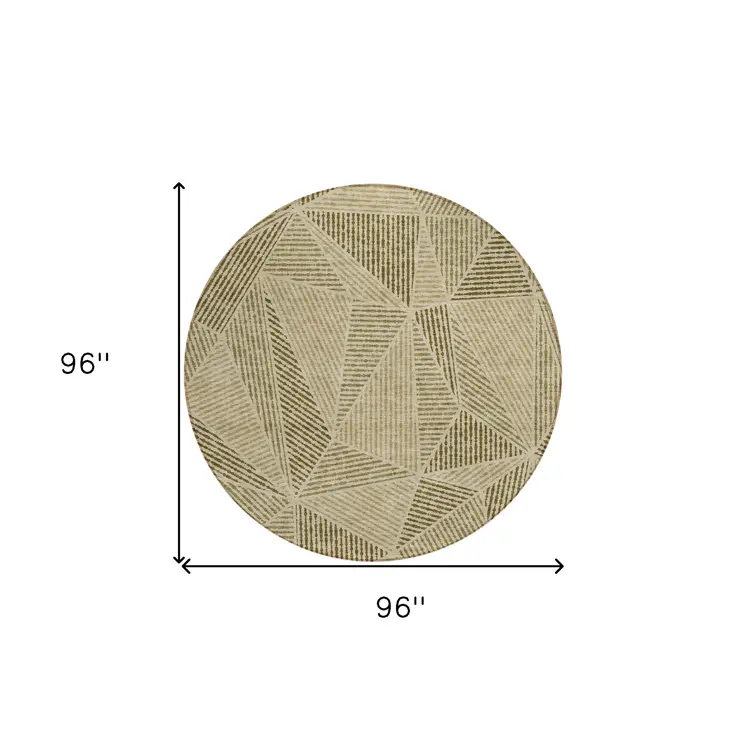 8' Khaki Brown And Beige Round Geometric Washable Indoor Outdoor Area Rug