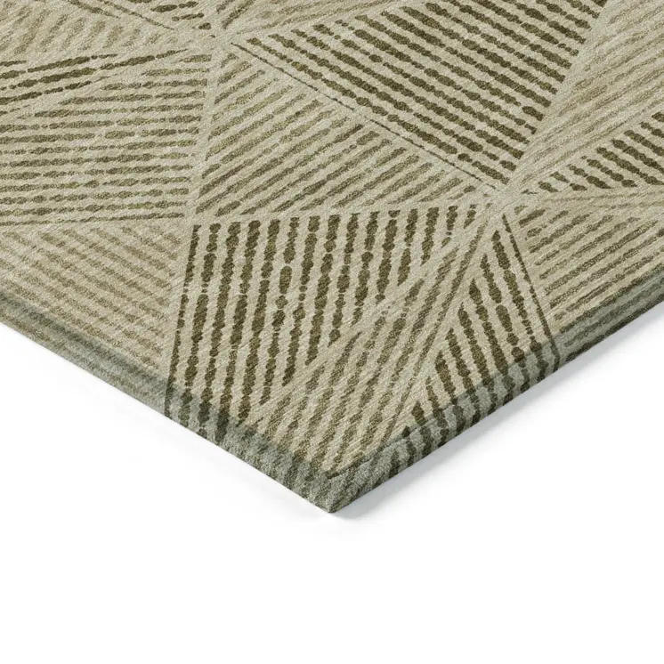 8' X 10' Khaki Brown And Beige Geometric Washable Indoor Outdoor Area Rug