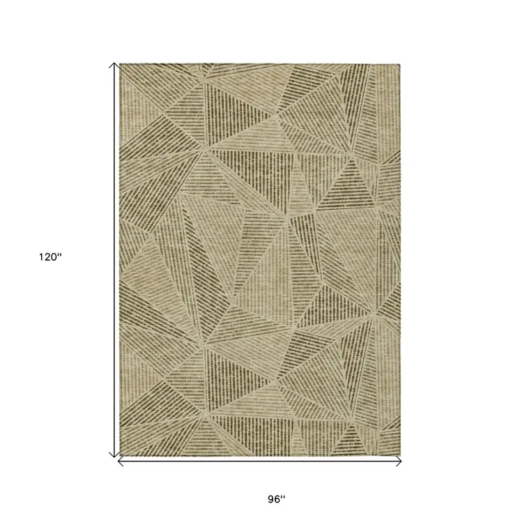 8' X 10' Khaki Brown And Beige Geometric Washable Indoor Outdoor Area Rug
