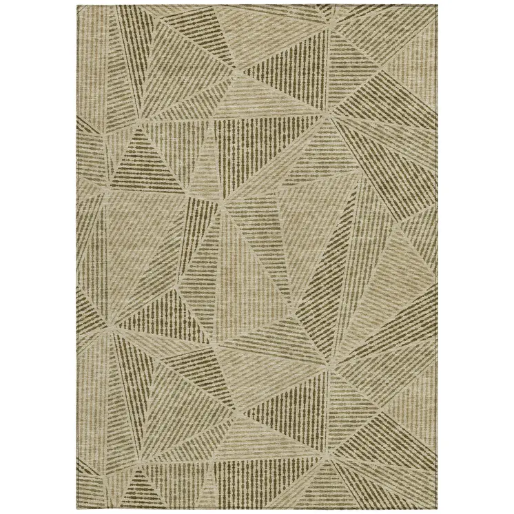9' X 12' Khaki Brown And Beige Geometric Washable Indoor Outdoor Area Rug