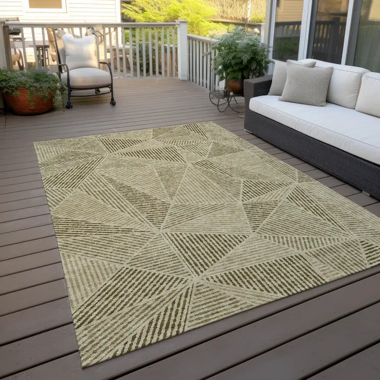 9' X 12' Khaki Brown And Beige Geometric Washable Indoor Outdoor Area Rug