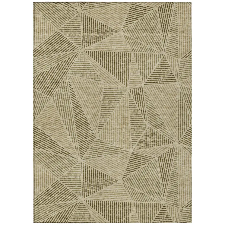 9' X 12' Khaki Brown And Beige Geometric Washable Indoor Outdoor Area Rug