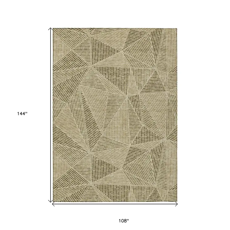 9' X 12' Khaki Brown And Beige Geometric Washable Indoor Outdoor Area Rug