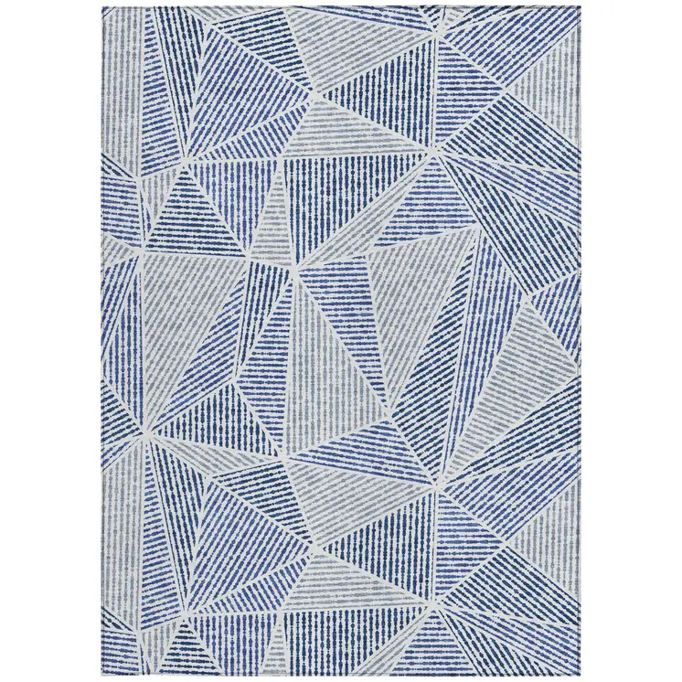 8' X 10' Navy Blue And Denim Blue Geometric Washable Indoor Outdoor Area Rug