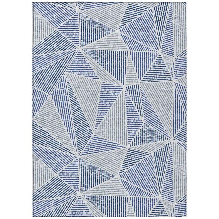 8' X 10' Navy Blue And Denim Blue Geometric Washable Indoor Outdoor Area Rug