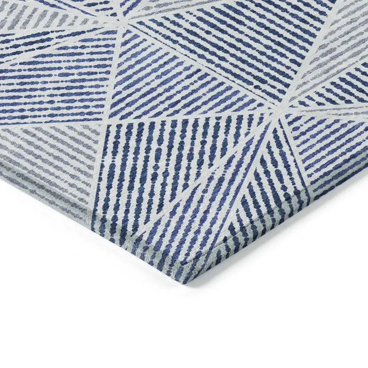 8' X 10' Navy Blue And Denim Blue Geometric Washable Indoor Outdoor Area Rug