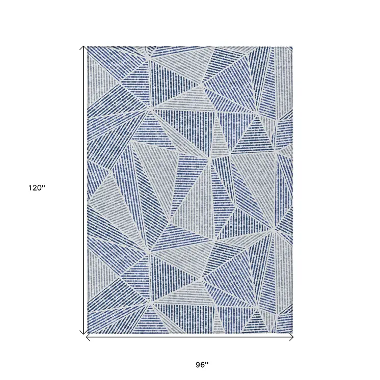 8' X 10' Navy Blue And Denim Blue Geometric Washable Indoor Outdoor Area Rug