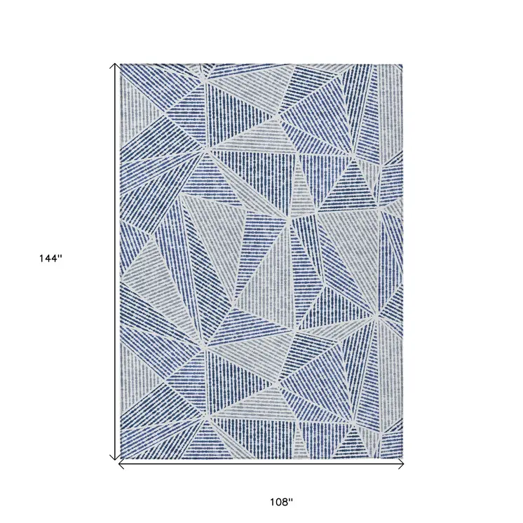 9' X 12' Navy Blue And Denim Blue Geometric Washable Indoor Outdoor Area Rug