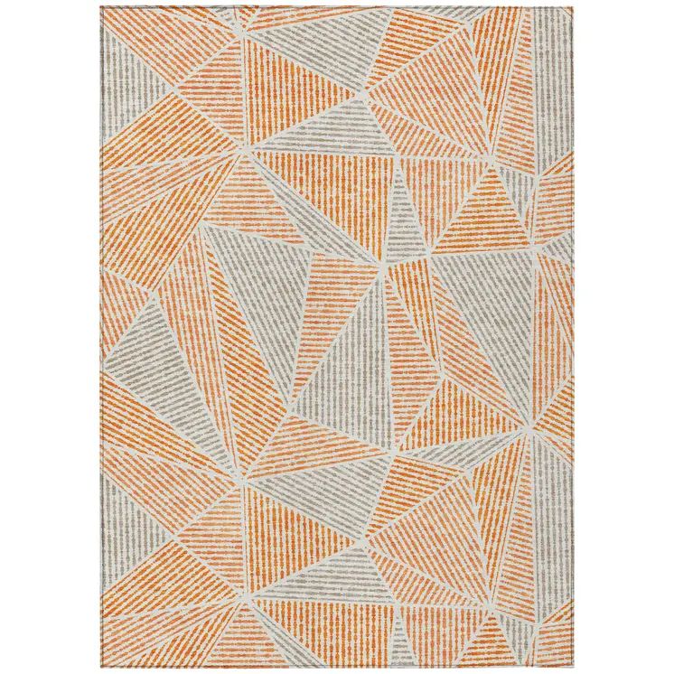 5' X 8' Orange Gray And Silver Geometric Washable Indoor Outdoor Area Rug