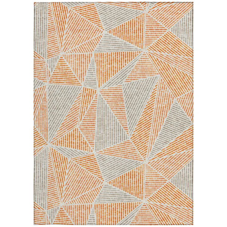 5' X 8' Orange Gray And Silver Geometric Washable Indoor Outdoor Area Rug