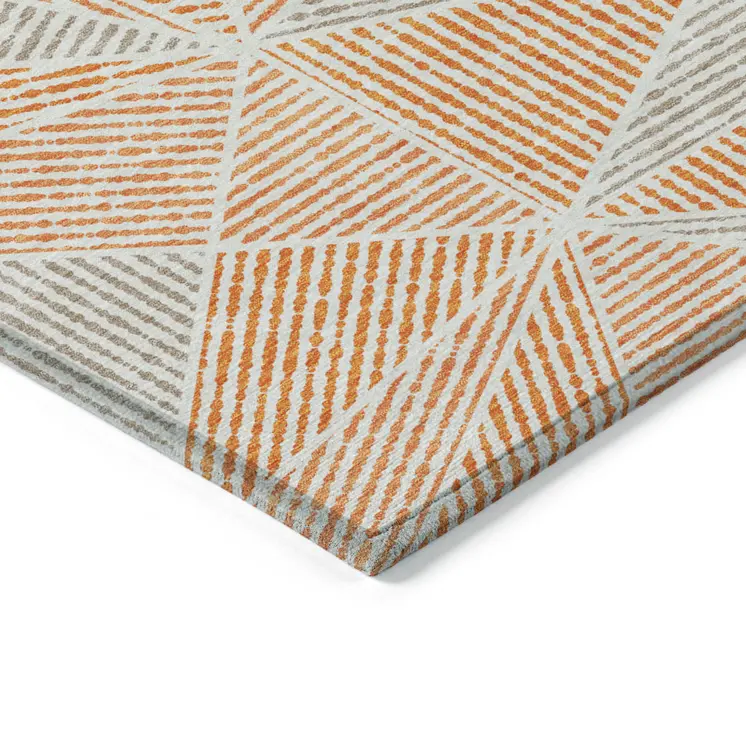 9' X 12' Orange Gray And Silver Geometric Washable Indoor Outdoor Area Rug