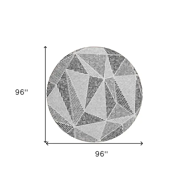 8' Pewter Charcoal And Gray Round Geometric Washable Indoor Outdoor Area Rug