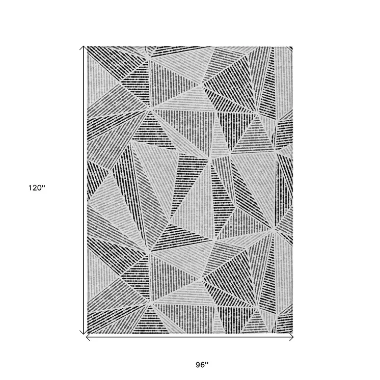 8' X 10' Pewter Charcoal And Gray Geometric Washable Indoor Outdoor Area Rug