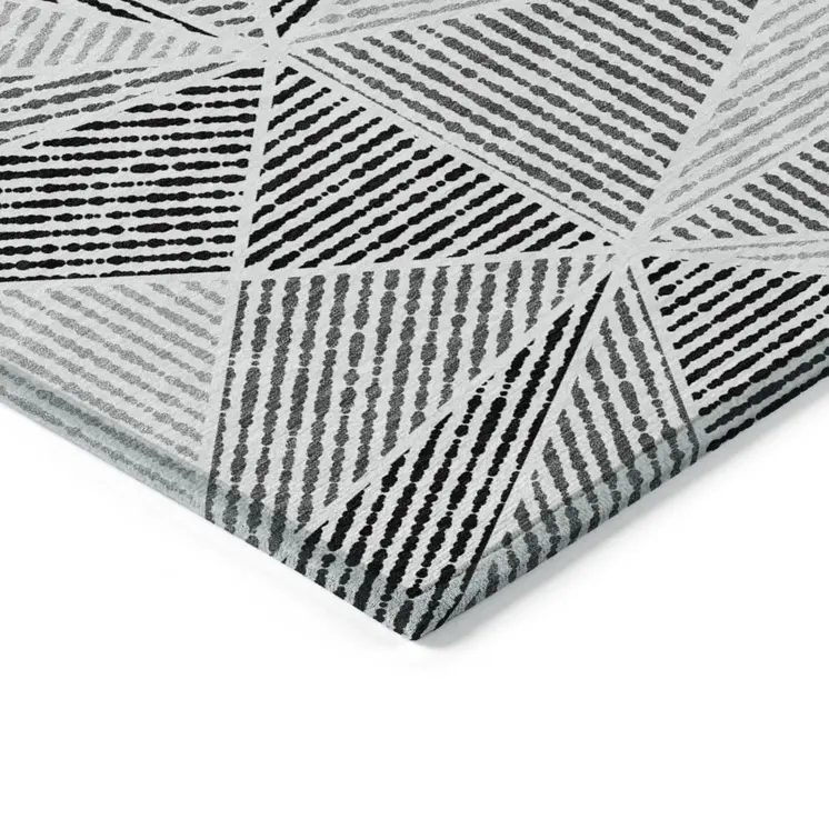 8' X 10' Pewter Charcoal And Gray Geometric Washable Indoor Outdoor Area Rug