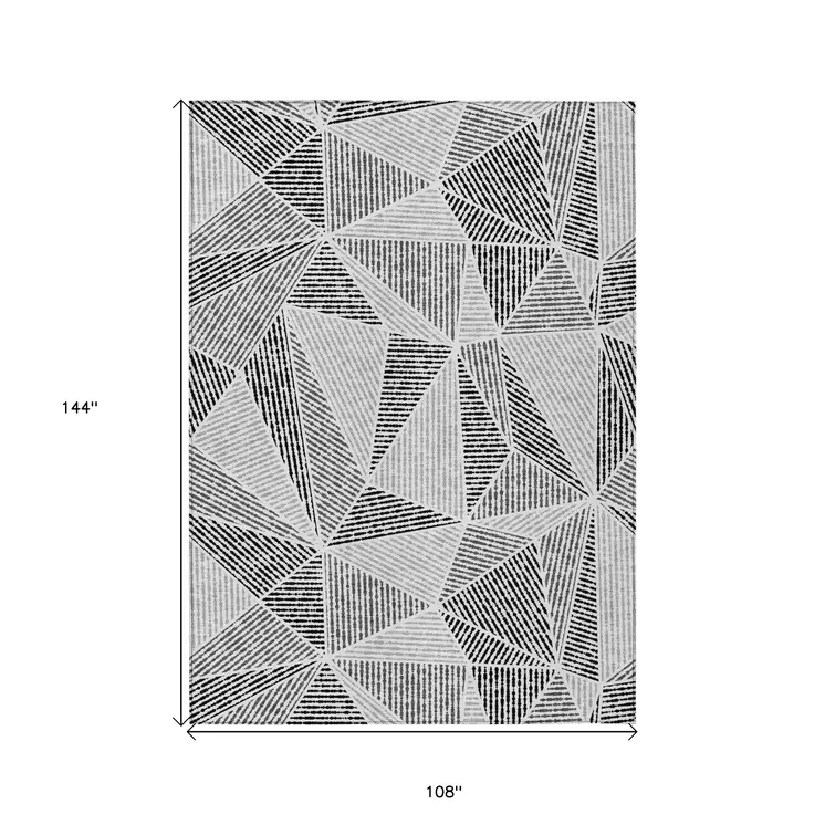 9' X 12' Pewter Charcoal And Gray Geometric Washable Indoor Outdoor Area Rug