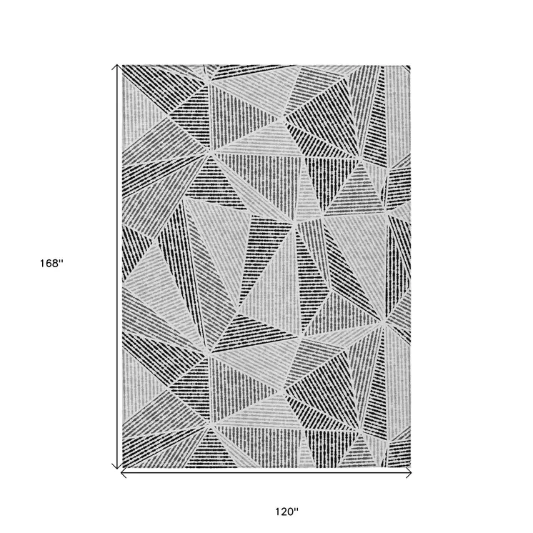 10' X 14' Pewter Charcoal And Gray Geometric Washable Indoor Outdoor Area Rug