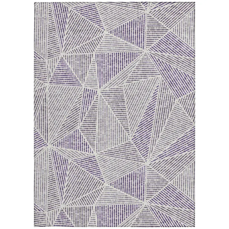 8' X 10' Purple Lilac And Silver Geometric Washable Indoor Outdoor Area Rug