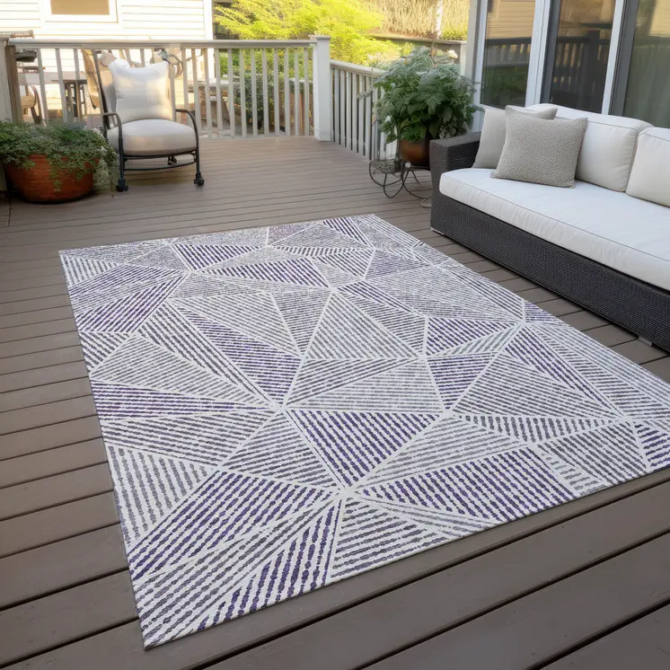 8' X 10' Purple Lilac And Silver Geometric Washable Indoor Outdoor Area Rug