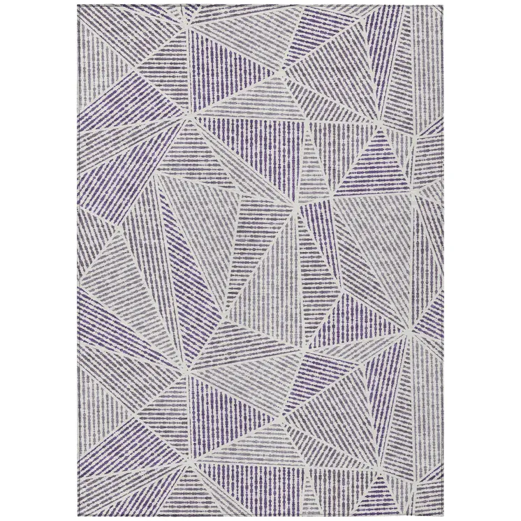 8' X 10' Purple Lilac And Silver Geometric Washable Indoor Outdoor Area Rug